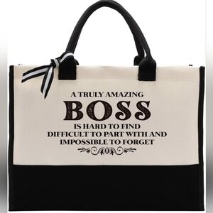 New! Black White Linen Cotton Canvas Tote Bag Farewell Gift Present Beach